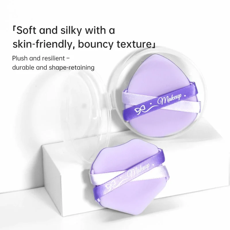 2 + 1 Purple Dual-side Dual Ribbon  Cushion Puff Bundle with A Case- BMS-195 - Image 4