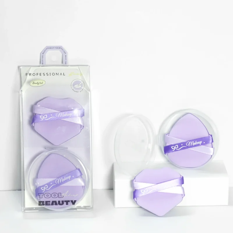 2 + 1 Purple Dual-side Dual Ribbon  Cushion Puff Bundle with A Case- BMS-195 - Image 5