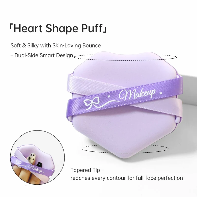 2 + 1 Purple Dual-side Dual Ribbon  Cushion Puff Bundle with A Case- BMS-195 - Image 2