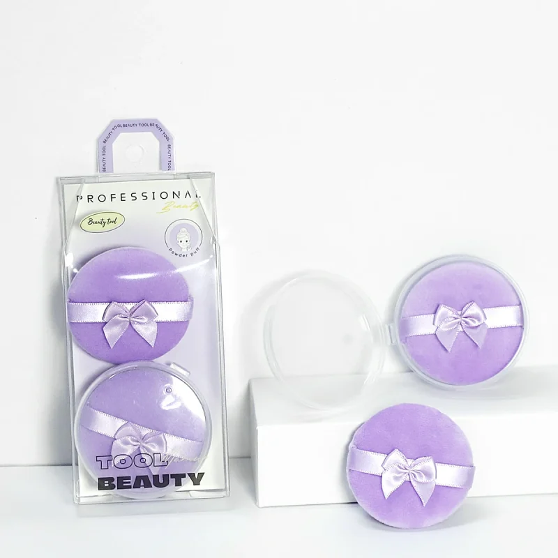 2 + 1 Purple Dual-side Bow Ribbon Velour Puff Bundle with A Case- BMS-196 - Image 5