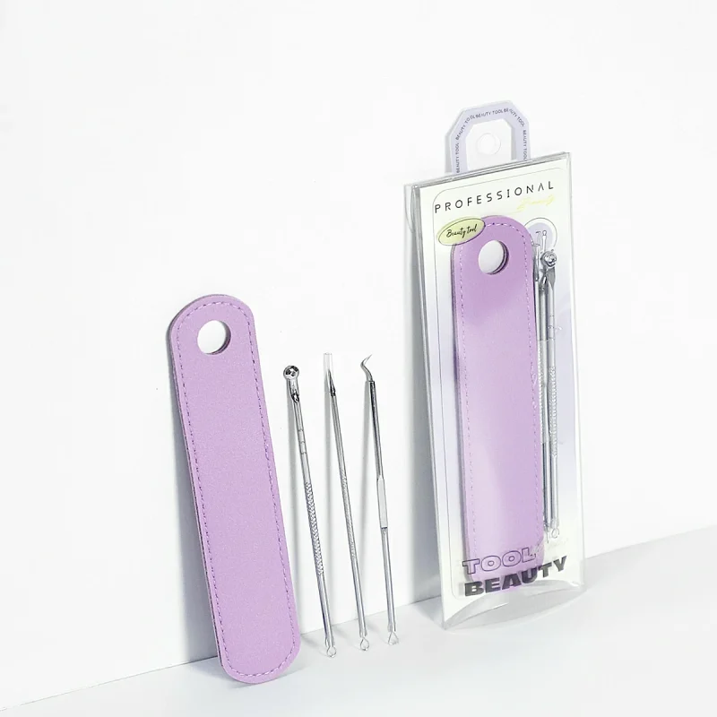 3+1 Acne-Blackhead-Pimple-Comedone Extraction Tool Kit With Leather Case-BMS-166