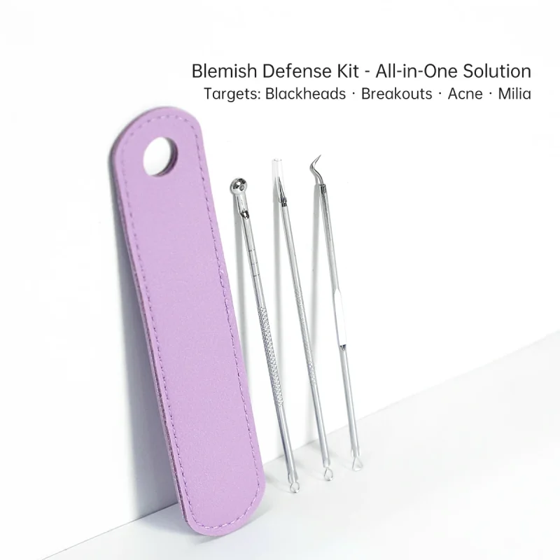 3+1 Acne-Blackhead-Pimple-Comedone Extraction Tool Kit With Leather Case-BMS-166 - Image 2