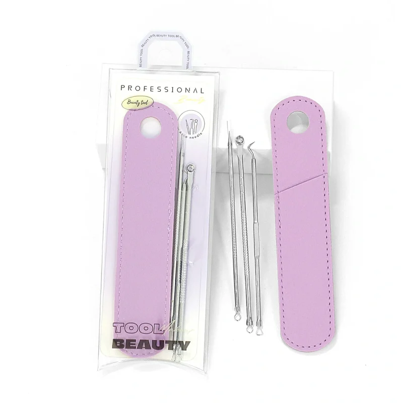 3+1 Acne-Blackhead-Pimple-Comedone Extraction Tool Kit With Leather Case-BMS-166
