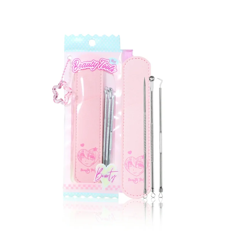 3+1 Acne Blackhead Pimple Comedone Extraction Tool Kit With Leather Case-BMS-371